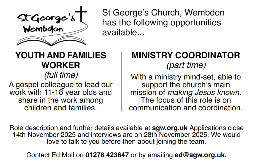 St George's is currently recruiting for a full time youth and families worker and a part time ministry coordinator. Click to find out more